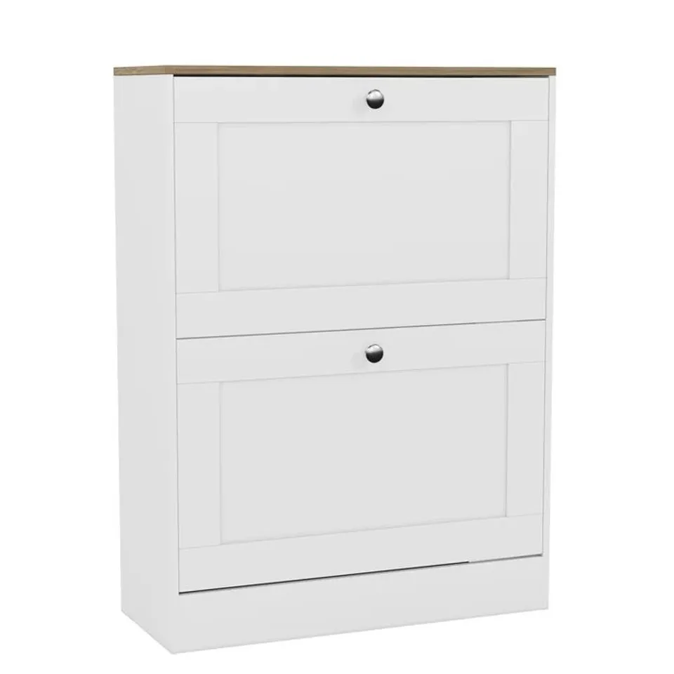 BOXED VIDA DESIGNS 2 DRAWER SHOE CABINET - WHITE & OAK