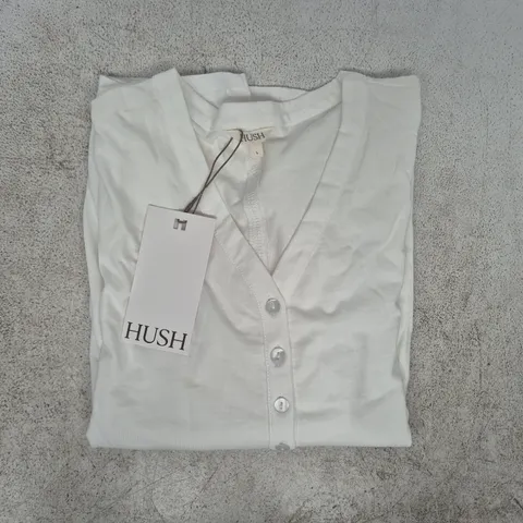 HUSH ROE COTTON LONG SLEEVE SLUB HENLEY T-SHIRT IN ECRU WHITE SIZE LARGE