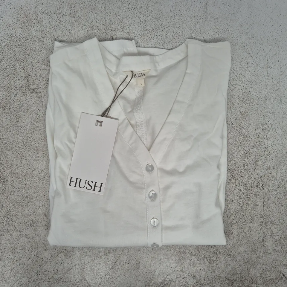 HUSH ROE COTTON LONG SLEEVE SLUB HENLEY T-SHIRT IN ECRU WHITE SIZE LARGE