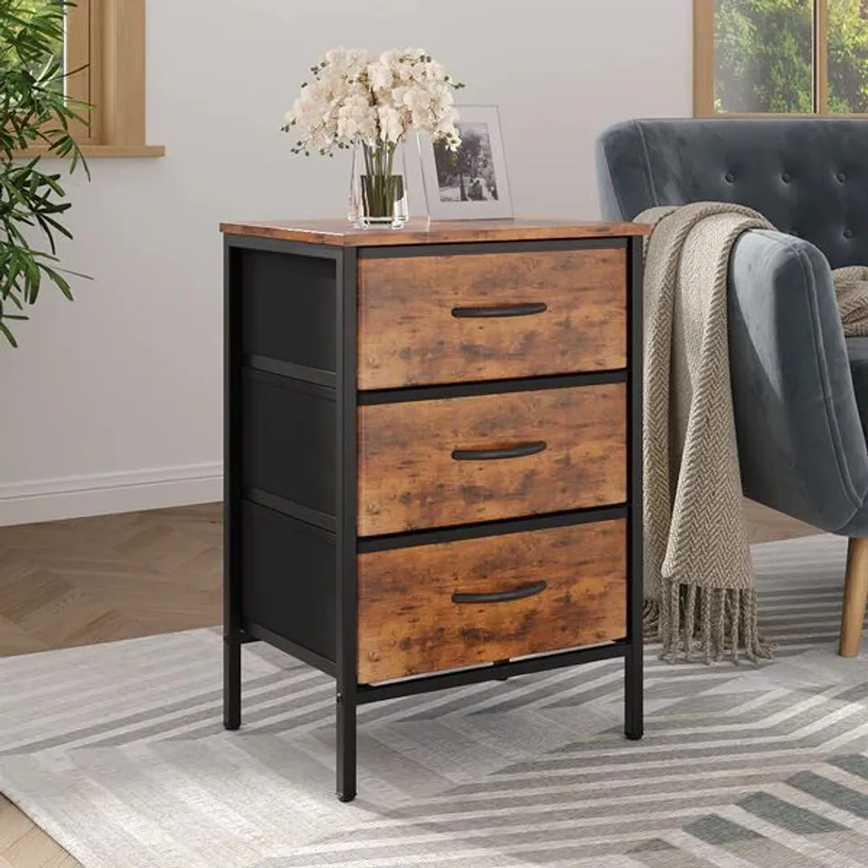 BOXED THREE DRAWER NIGHTSTAND - RETRO COLOURS (1 BOX)
