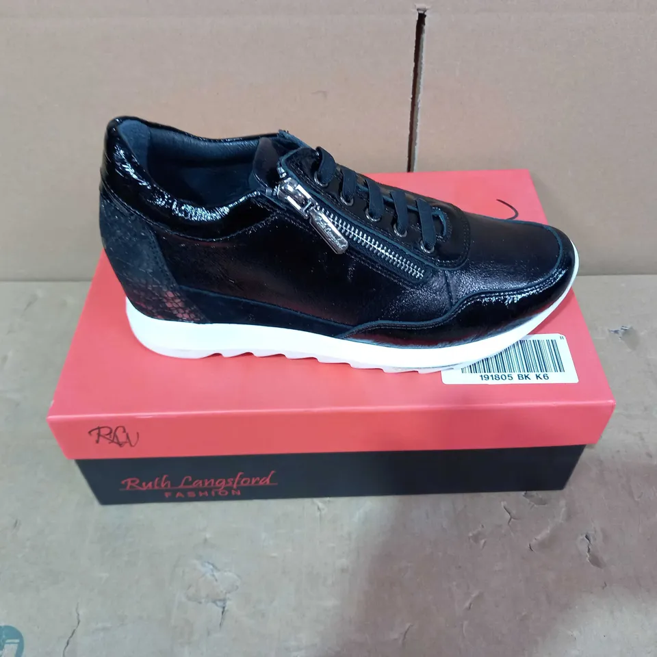 BOXED PAIR OF RUTH LANGSFORD BLACK TRAINERS - SIZE 39