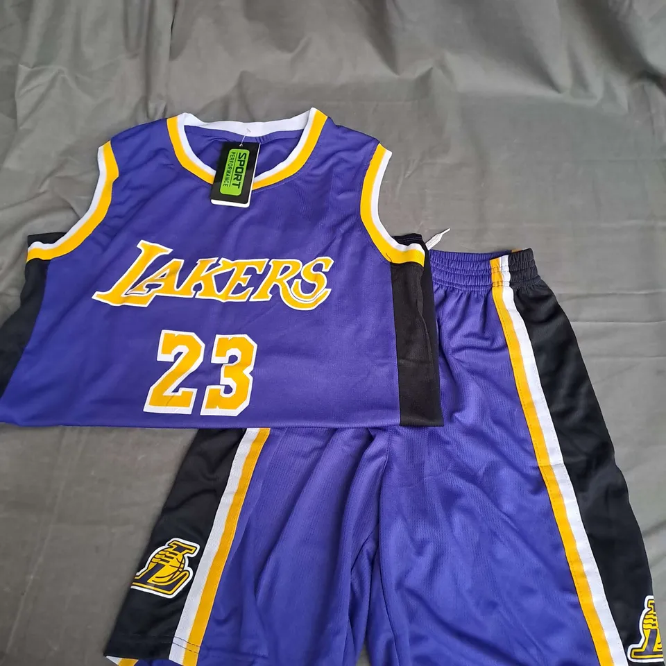 LAKERS SPORT BASKETBALL JERSEY SHORTS SET IN PURPLE YELLOW SIZE XL 