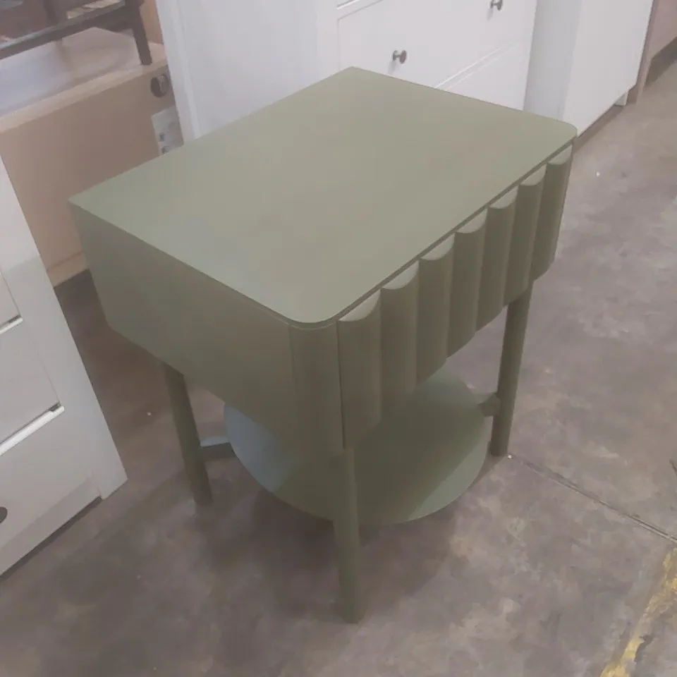 DESIGNER ALITA 1 DRAWER BEDSIDE TABLE - OLIVE GREEN