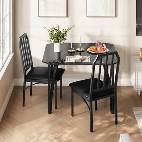 BOXED GARVEE DINING TABLE SET FOR 2, KITCHEN TABLE CHAIRS SET OF 2 WITH ULTRA COMFORTABLE PU CUSHION, DINING ROOM TABLE SET FOR 2 FURNITURE WITH KITCHEN CHAIRS SUITABLE FOR SMALL SPACE, BLACK GLASS (1