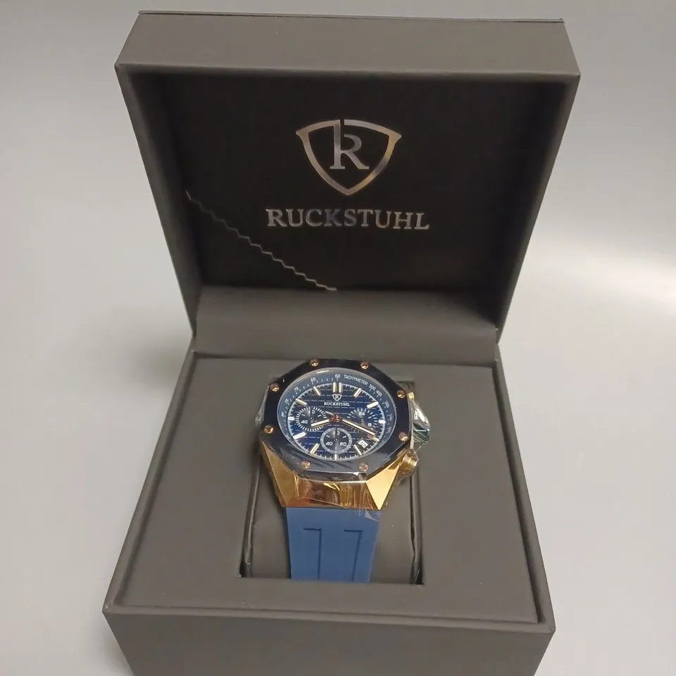 RUCKSTUHL BASEL MEN'S CHRONOGRAPH WATCH R500 WITH BLUE RUBBER STRAP