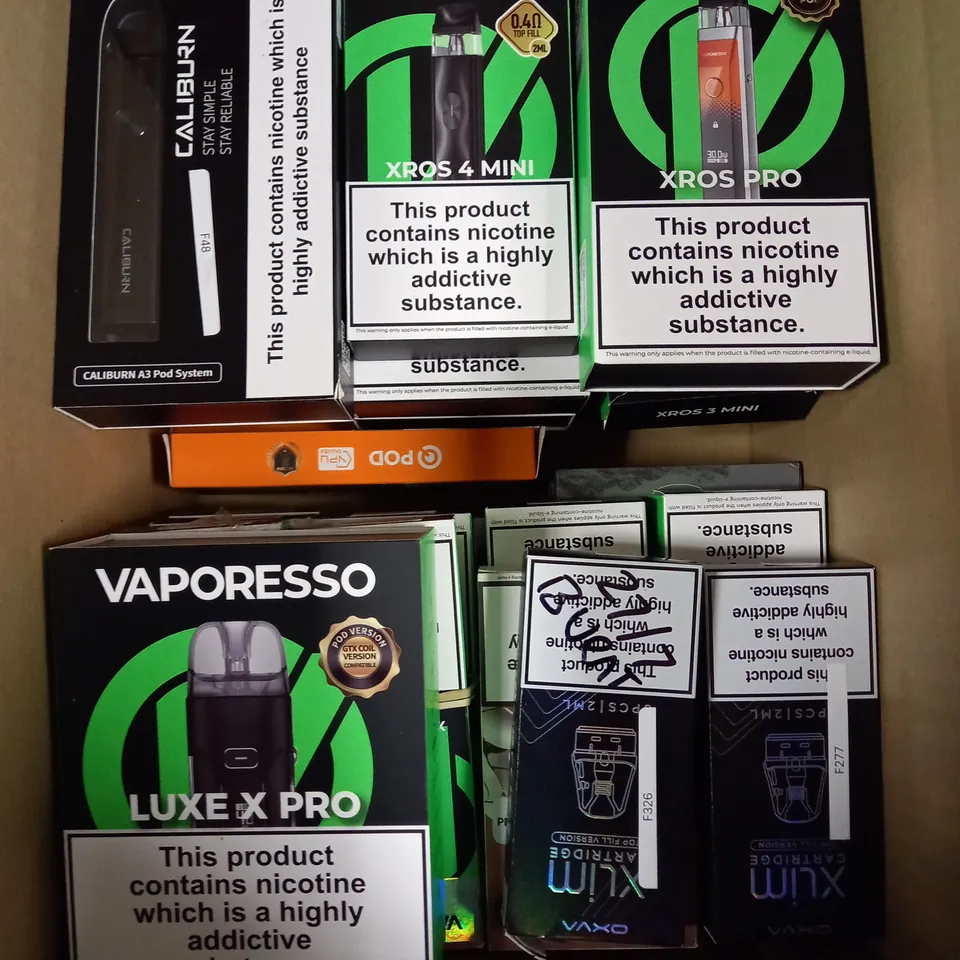 APPROXIMATELY 20 ASSORTED E-CIGARETTE PRODUCTS/ACCESSORIES TO INCLUDE ASPIRE, VAPORESSO, VOO POO ETC 