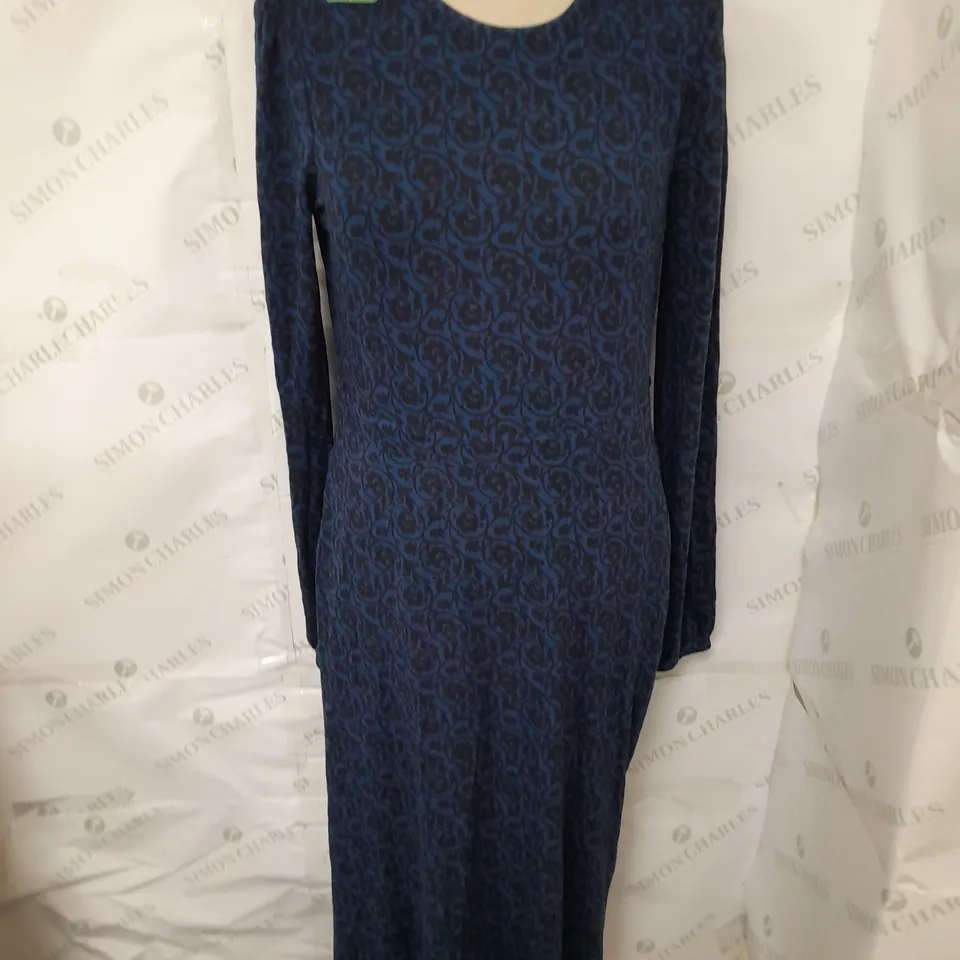 BODEN LONG SLEEVE JERSEY DRESS IN BLUE/BLACK - UK 14R