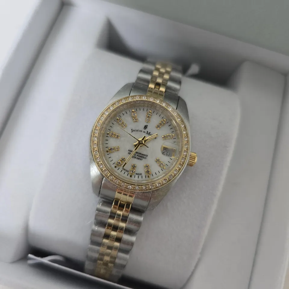 BOXED JACQUES DU MANOIR SWISS-MADE LADIES INSPIRATION SILVER & GOLD PLATED BRACELET WATCH