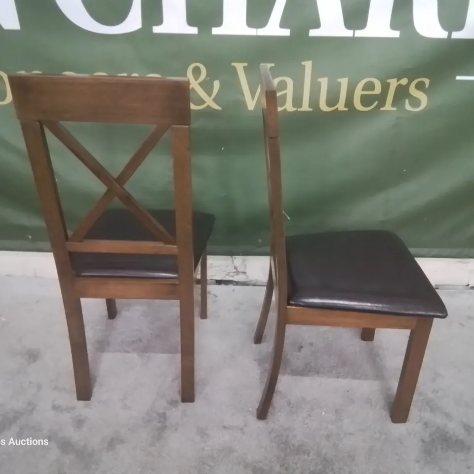 PAIR KENDAL DARK WOOD DINING CHAIRS BROWN SEAT PADS