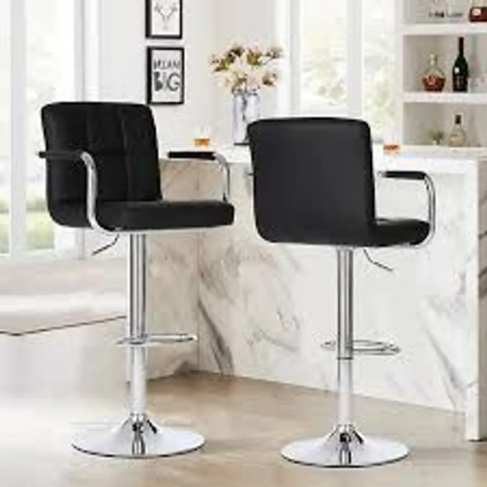 BOXED MILLHOUSE PAIR OF BAR STOOLS SET WITH ARMS, BACKREST, BREAKFAST BAR, KITCHEN AND HOME BARSTOOLS DM717 BLACK