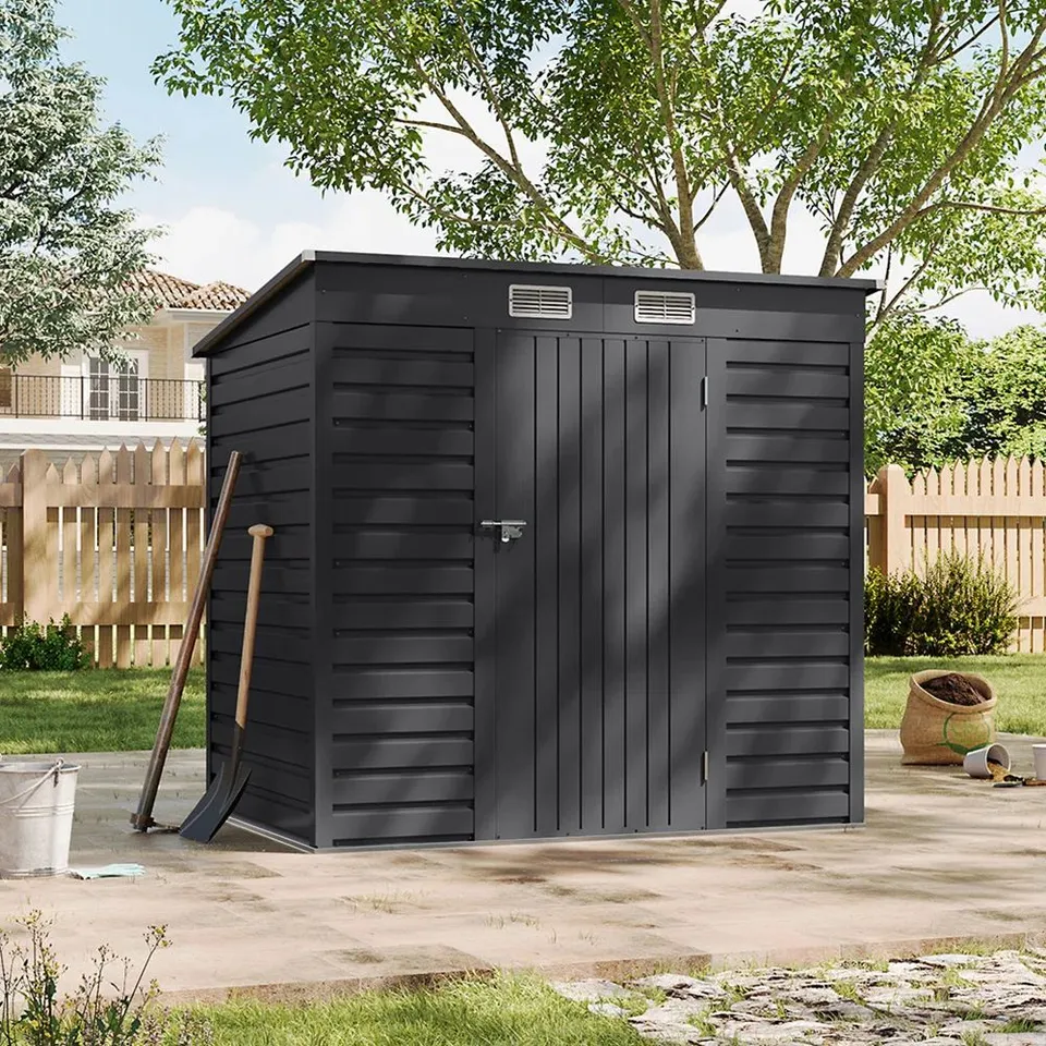 BOXED DIOGENES 6FT W × 4FT D METAL TONGUE & GROOVE PENT GARDEN SHED (2 BOXES)