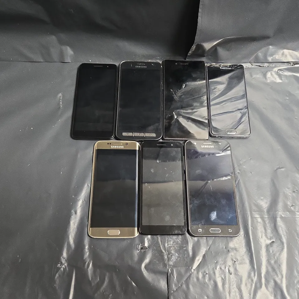 7 ASSORTED ANDROID SMARTPHONES IN VARIOUS MODELS & STYLES TO INCLUDE SAMSUNG, SONY & ALCATEL