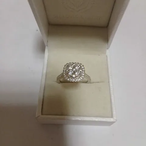 DIAMONIQUE 1.85CT TW CUSHION CUT CLUSTER RING SET STERLING SILVER 