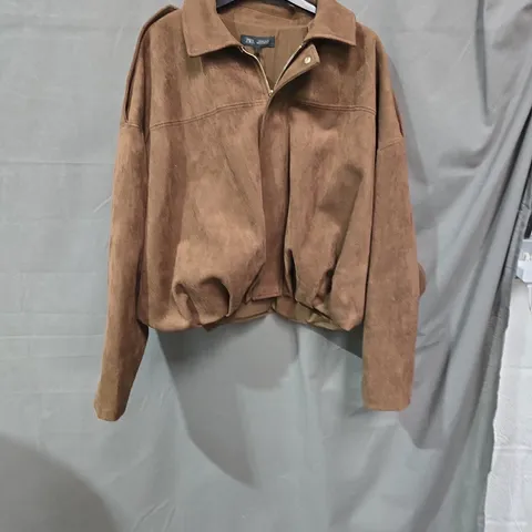 ZARA BROWN SUEDE-EFFECT JACKET – WOMEN’S SIZE S