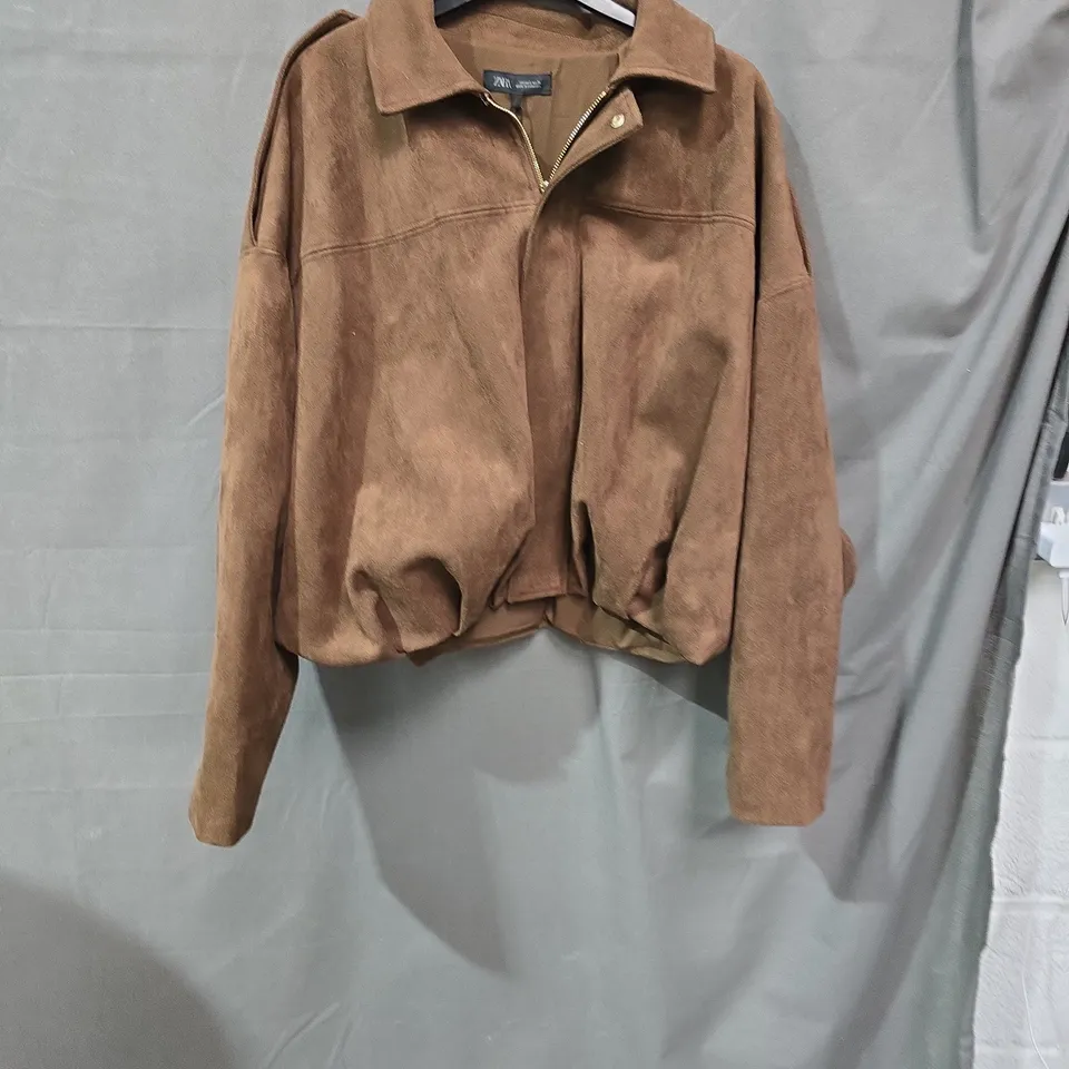 ZARA BROWN SUEDE-EFFECT JACKET – WOMEN’S SIZE S