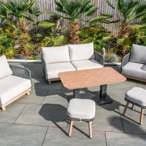 BOXED BUXTON ROPE WEAVE LOUNGE SET WITH HIGH TABLE AND 2 STOOLS (2 BOXES)