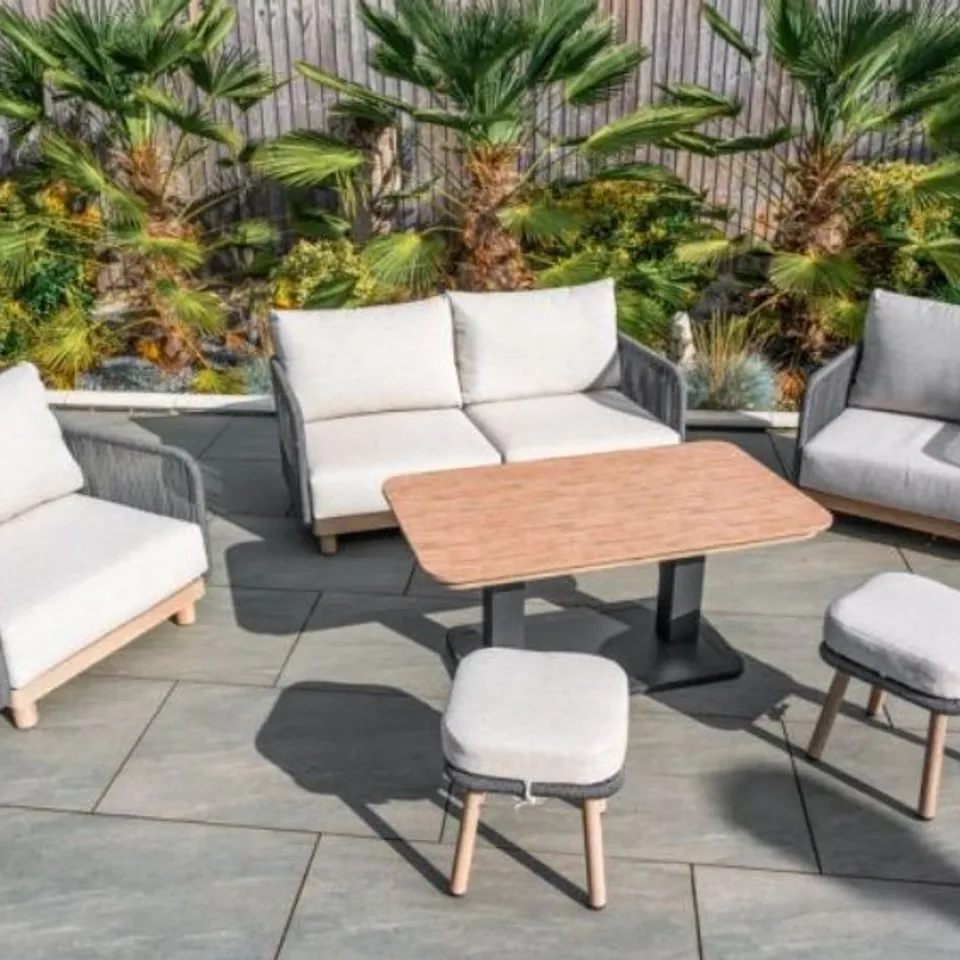 BOXED BUXTON ROPE WEAVE LOUNGE SET WITH HIGH TABLE AND 2 STOOLS (2 BOXES)