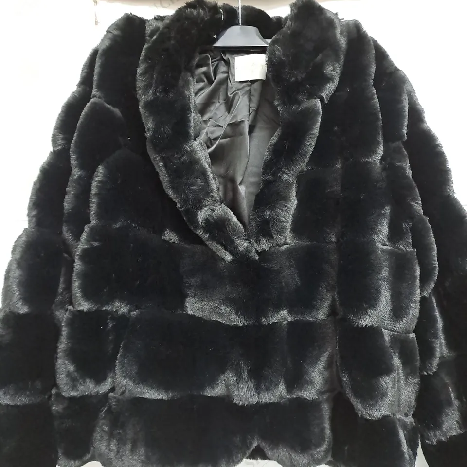 DANNII MINOGUE BLACK FUR COAT - SIZE 22