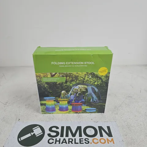 FOLDING EXTENSION STOOL – GREEN CAMPING/TRAVEL STOOL (BOXED)