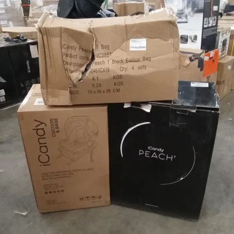 BOXED ICANDY PEACH 7 STROLLER, CARRYCOT, COCOON CAR SEAT, I-SIZE BASE AND ACCESSORIES -BISCOTTI (3 BOXES)