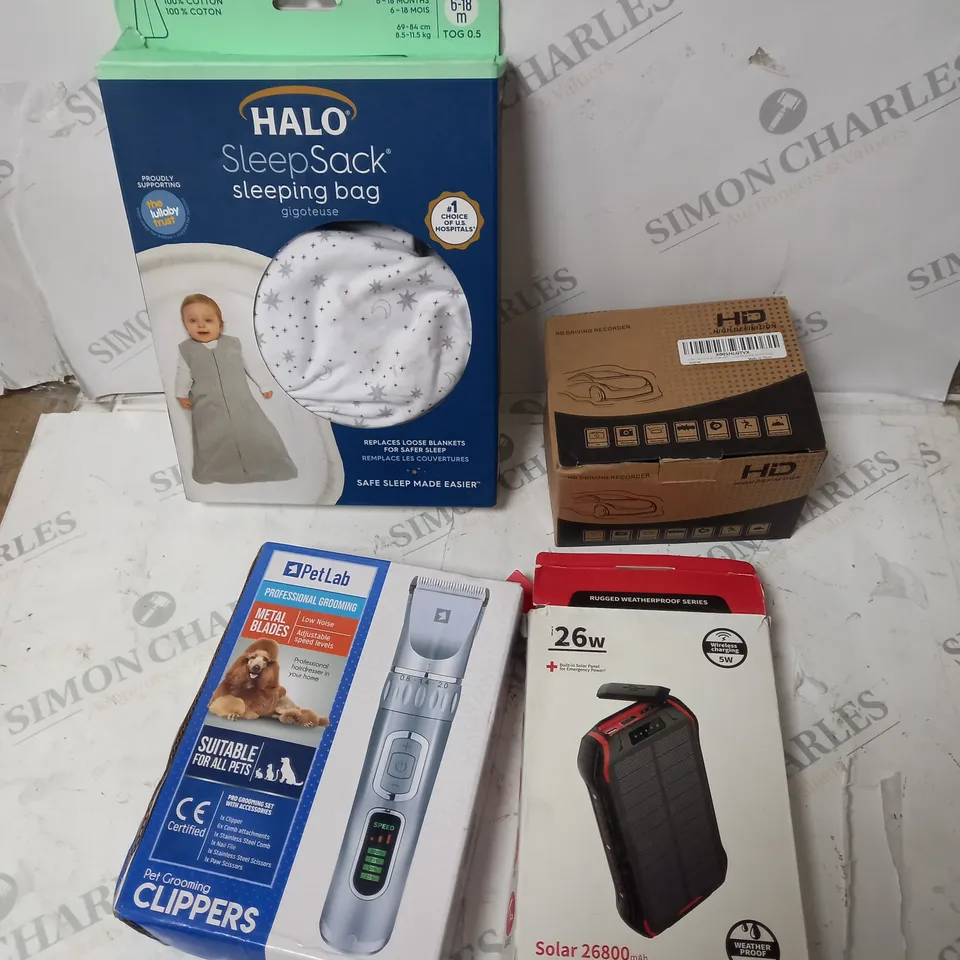 4 RANDOM ITEMS INCLUDING CAR SECURITY CAMERAS, POWER BANK, PET CLIPPERS