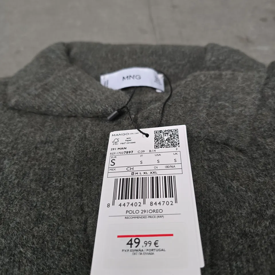 MANGO MEN'S GREY KNIT POLO JUMPER, UK SIZE S