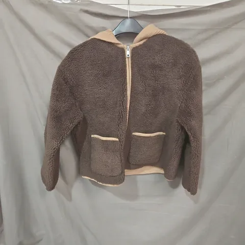 KIDS' BROWN TEDDY FLEECE ZIP-UP JACKET, UK 11-12 YEARS (EU 152)