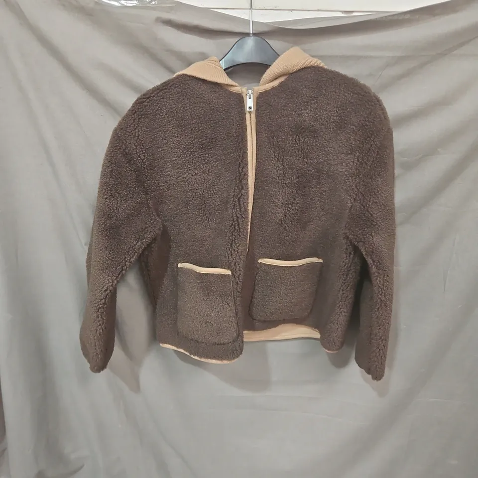 KIDS' BROWN TEDDY FLEECE ZIP-UP JACKET, UK 11-12 YEARS (EU 152)
