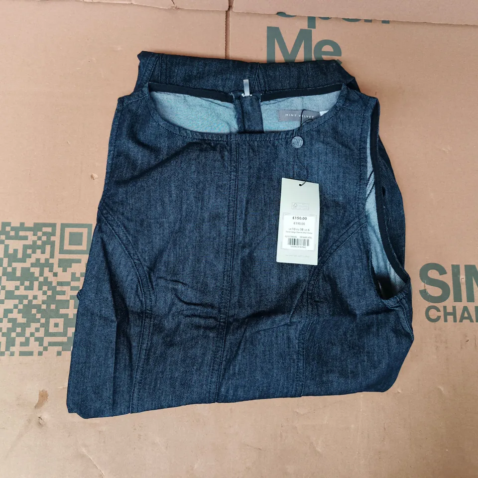 MINT VELVET DARK INDIGO DENIM MIDI DRESS SIZE UK 10