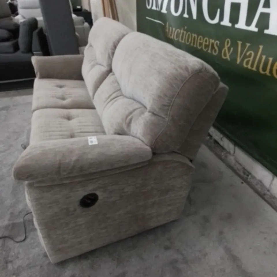 DESIGNER G PLAN MADE STRATFORD DESTINY STORM FABRIC ELECRIC RECLINING THREE SEATER SOFA