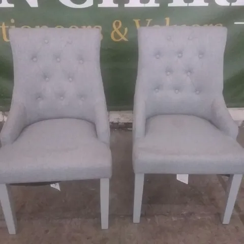 SET OF 2 DESIGNER DUKE LIGHT GREY FABRIC BUTTON BACK DINING CHAIR (GREY LEG)