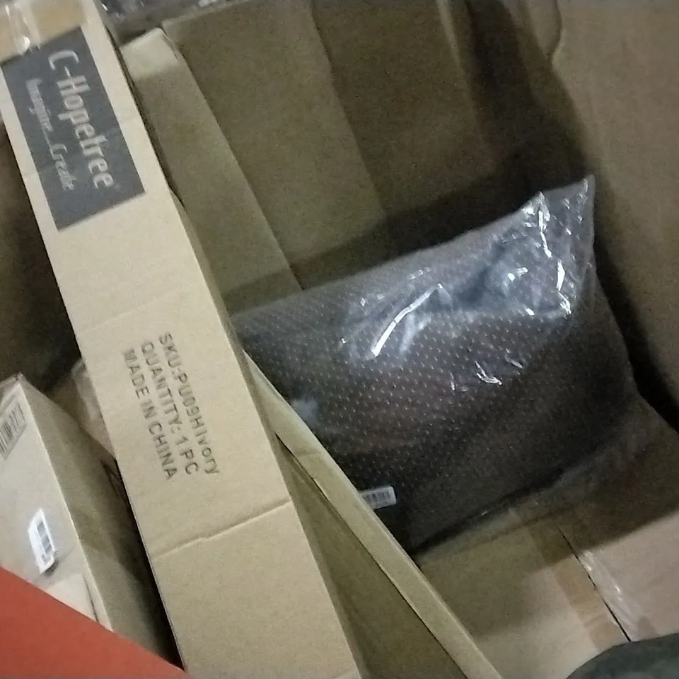 PALLET OF ASSORTED ITEMS INCLUDING A GARDEN UMBRELLA,  AIR PURIFIER,  WOODEN HANGERS , YOGA MAT 