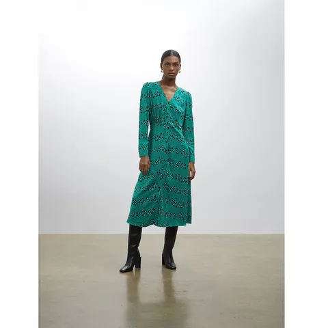 FINERY TORLA BUTTON THROUGH MIDI DRESS IN GREEN FLOWER SIZE 14