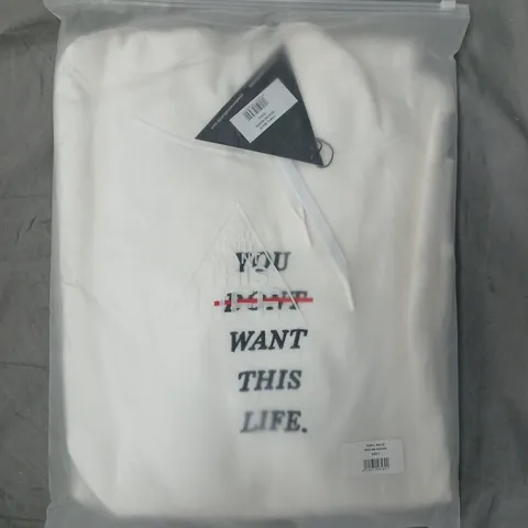 BOX OF APPROXIMATELY 8 YOU DON'T WANT THIS LIFE REDLINE HOODIES IN WHITE - SIZES VARY