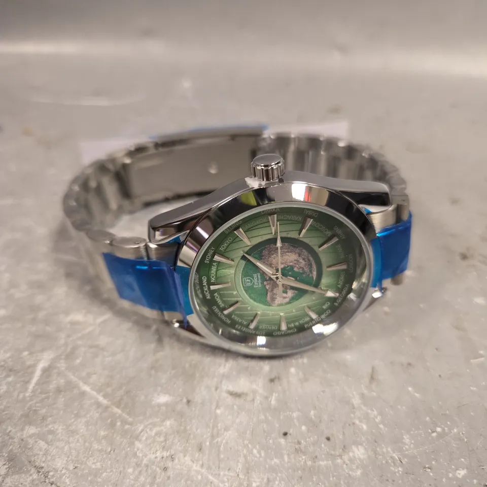 MENS ERNEST FERDINAND WATCH – GLOBAL DIAL – STAINLESS STEEL STRAP – 3ATM WATER RESISTANT