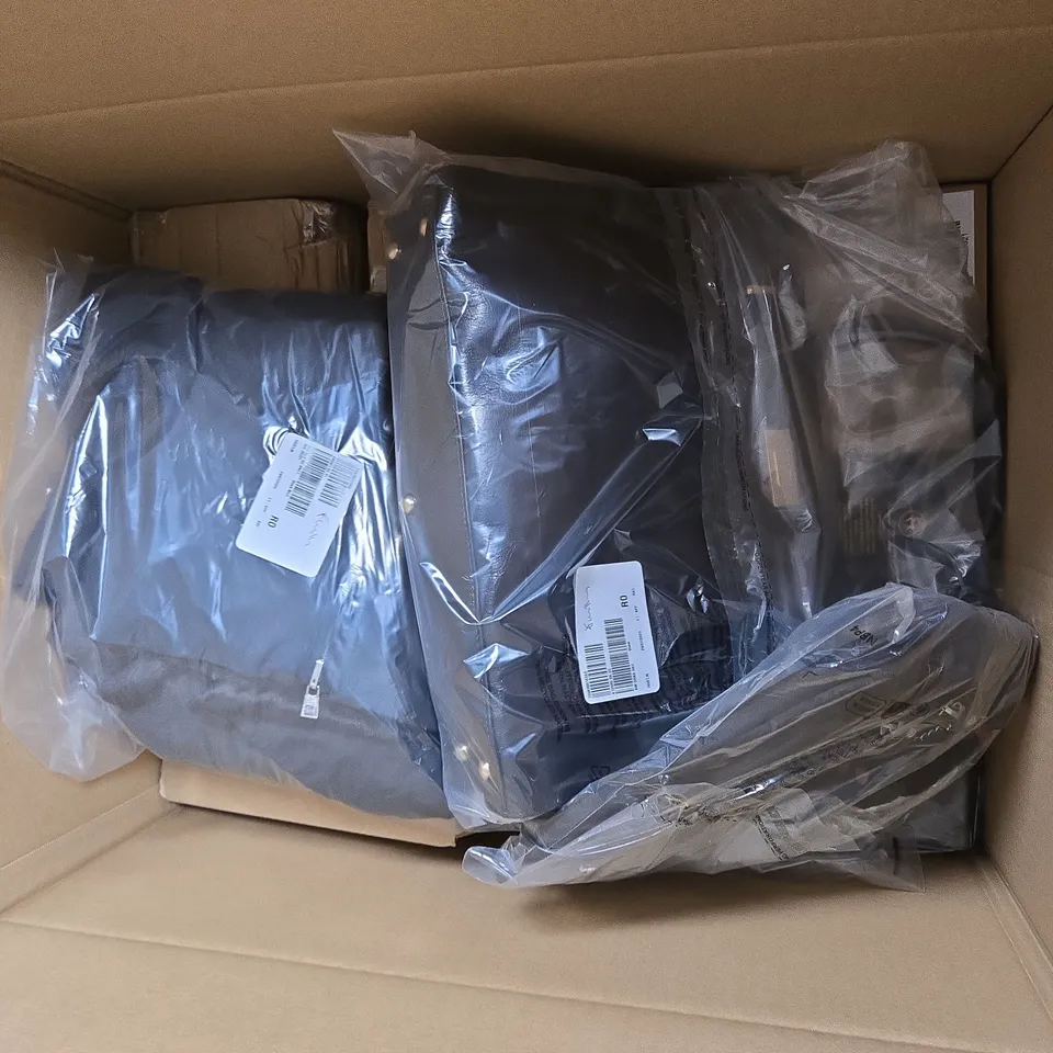 BOX OF APROX 20 HOUSEHOLD ITEMS TO INCLUDE CLOTHES AND BAG, ETC - COLLECTION ONLY