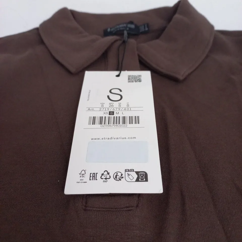 STRADIVARIUS BROWN POLO SHIRT – UK SIZE S
