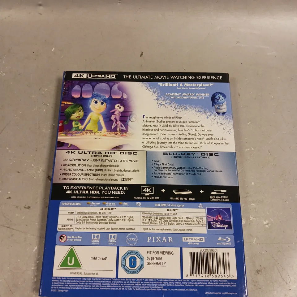 SEALED INSIDE OUT 4K ULTRA HD BLU-RAY 