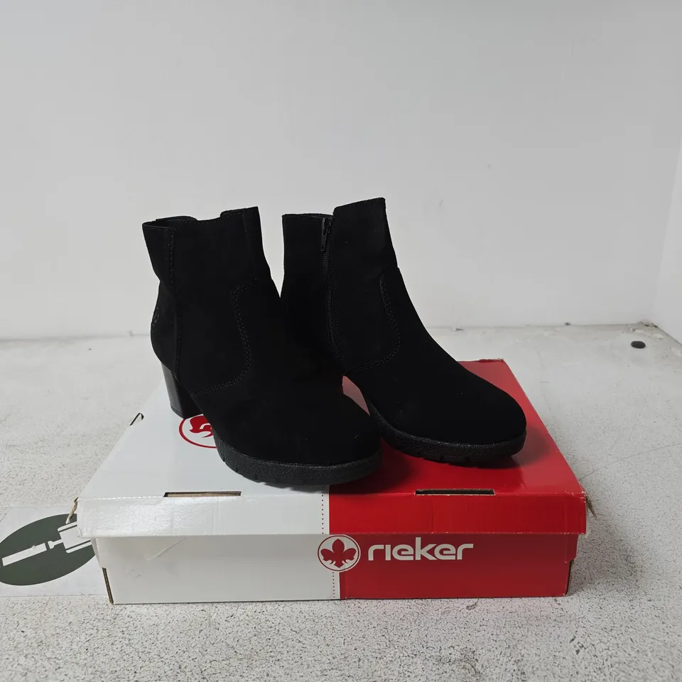 RIEKER WOMEN'S BLACK SUEDE ANKLE BOOTS – UK 5 (EU 38)
