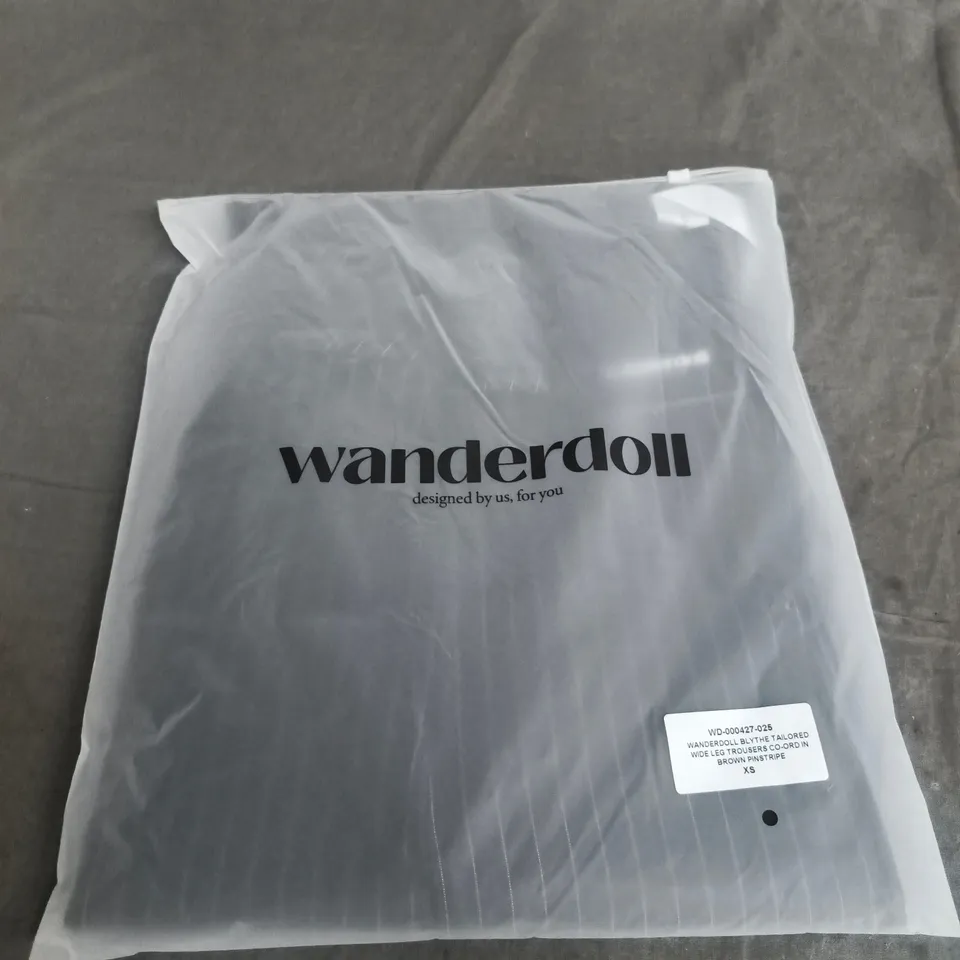 WANDERDOLL BLYTHE TAILORED WIDE-LEG TROUSERS CO-ORD IN BROWN PINSTRIPE – XS