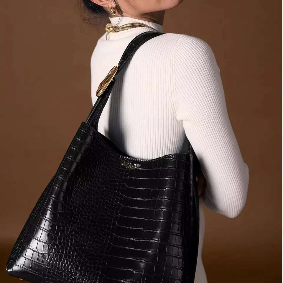 LUELLA GREY ARIADNE HOBO IN BLACK CROC