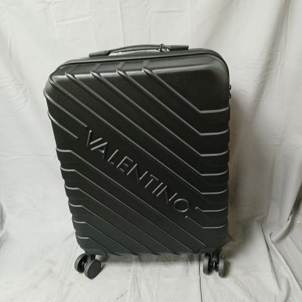 VALENTINO BLACK HARD-SHELL LUGGAGE SUITCASE WITH DIAGONAL STRIPES