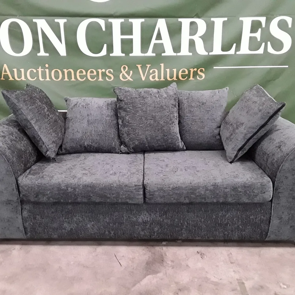 QUALITY DESIGNER MONACO 3 SEATER CHENILLE FLARED ARM SOFA - GREY FABRIC