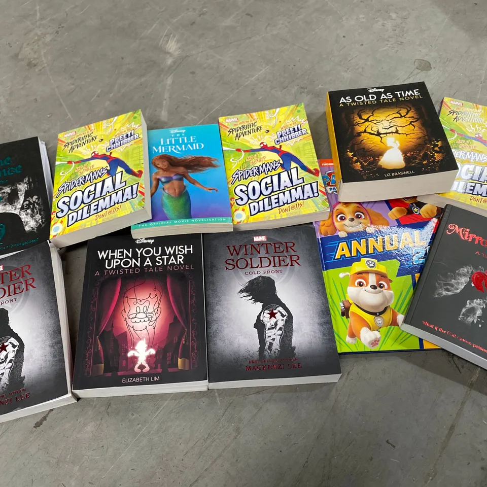 BOX OF APPROXIMATELY 10 ASSORTED BOOKS TO INCLUDE: WINTER SOLDIER, WHEN YOU WISH UPON A STAR, AS OLD AS TIME, SOCIAL DILEMMA