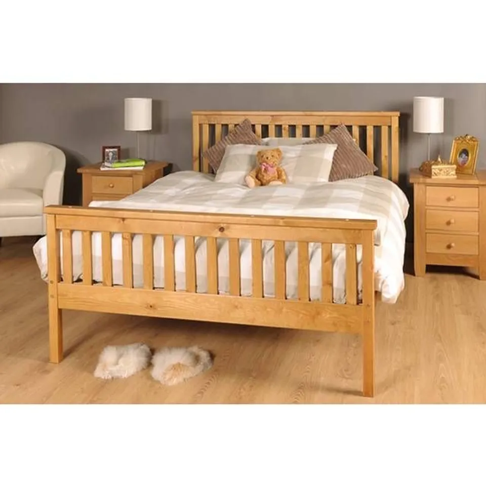 BOXED SHANE BED FRAME - 5FT KING SIZE, CARAMEL COLOUR