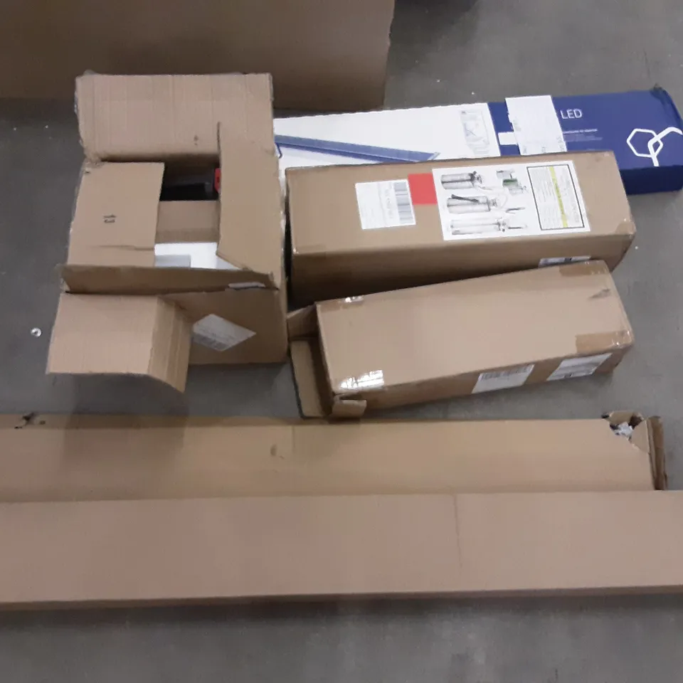 PALLET OF ASSORTED PRODUCTS INCLUDING AUTO PRESSURE SPRAYER, JUWEL AQUARIUM LED LIGHT STRIP, VEVOR TOOLBOX, CONCORD CLASSIC BOXFILE BLUE 
