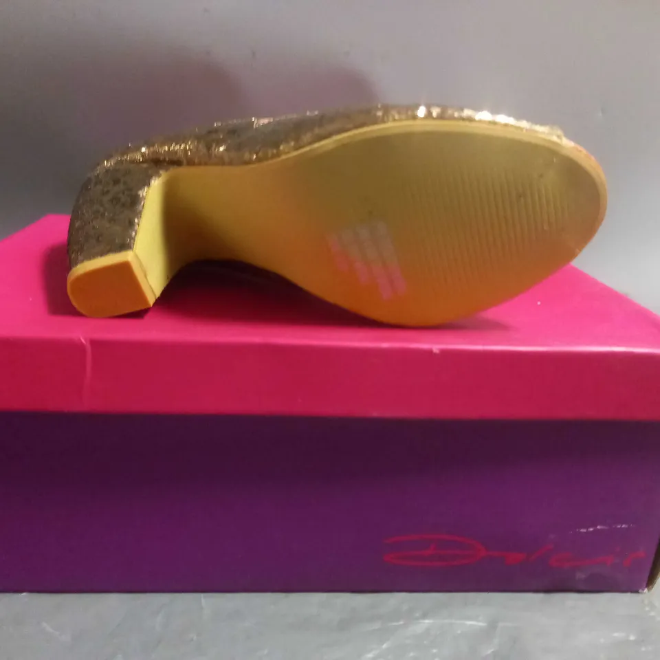 DOLCIS LADIES HIGH HEELED OPEN TOE SHOES CORAL/BRONZE GLITTER SIZE 3