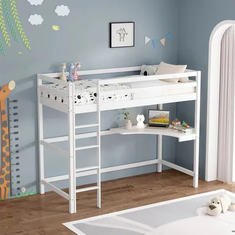 BOXED POPPY WHITE WOODEN SINGLE BUNK BED (2 BOXES)