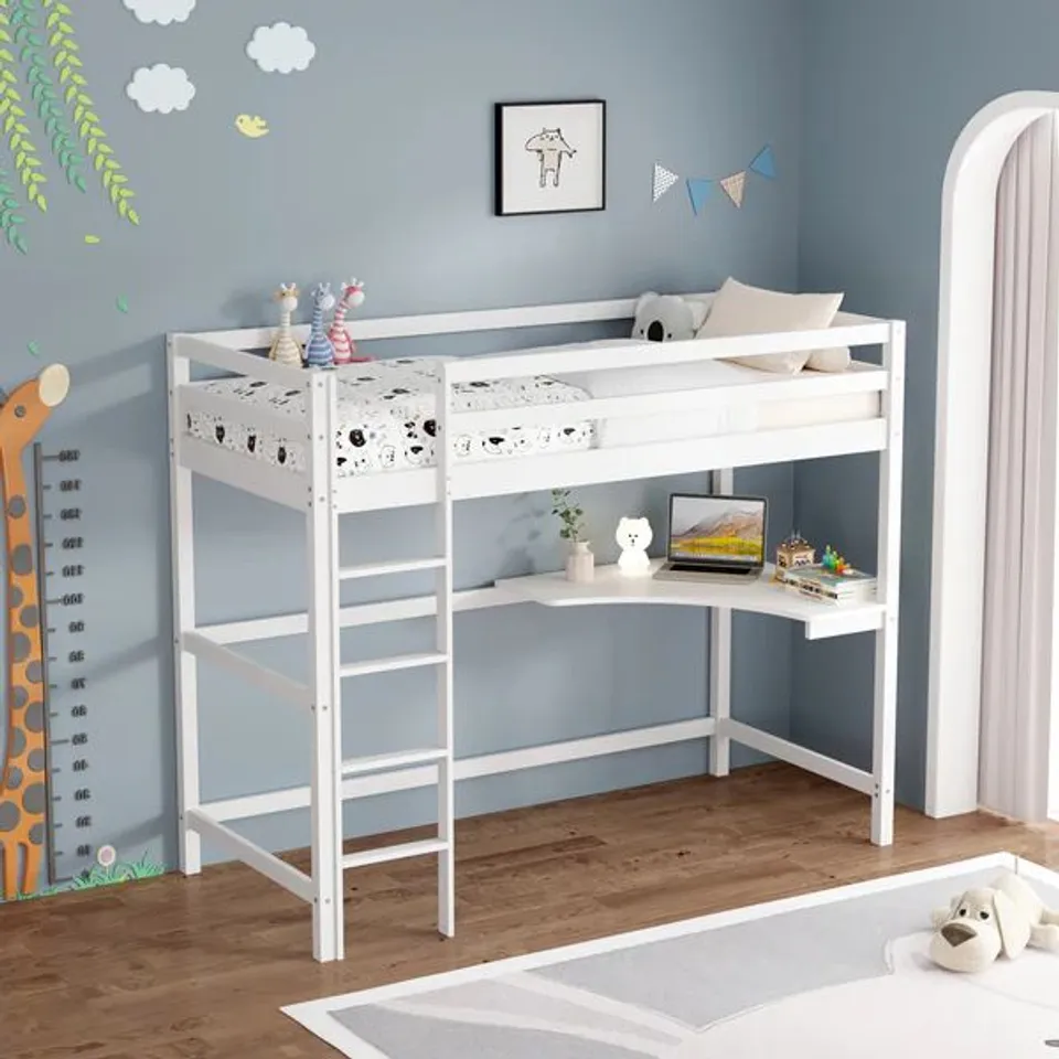 BOXED POPPY WHITE WOODEN SINGLE BUNK BED (2 BOXES)