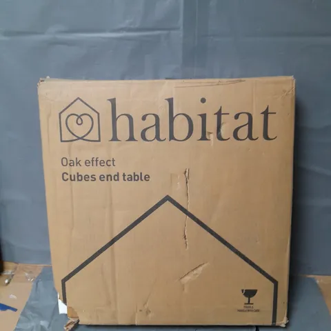 BOXED HABITAT OAK EFFECT CUBES END TABLE 